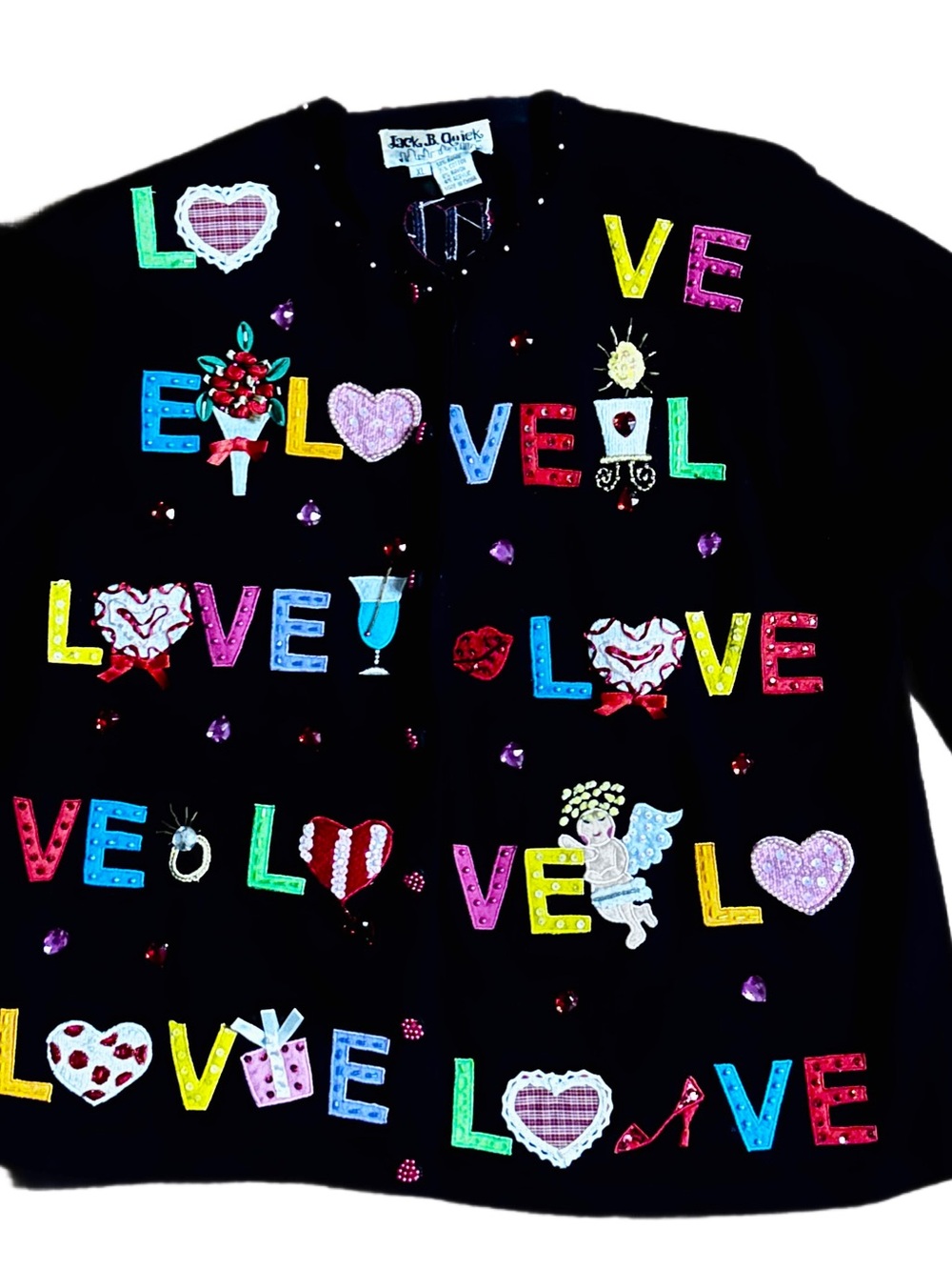 Jack B. Quick ~ X-Large ~ Multi-Colors ~ Valentine ~ Beaded ~ Cardigan Sweater - Picture 4 of 16